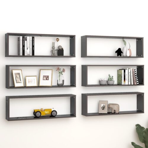 Wall Cube Shelves 6pcs High Gloss Grey 80x15x26.5cm Engineered Wood