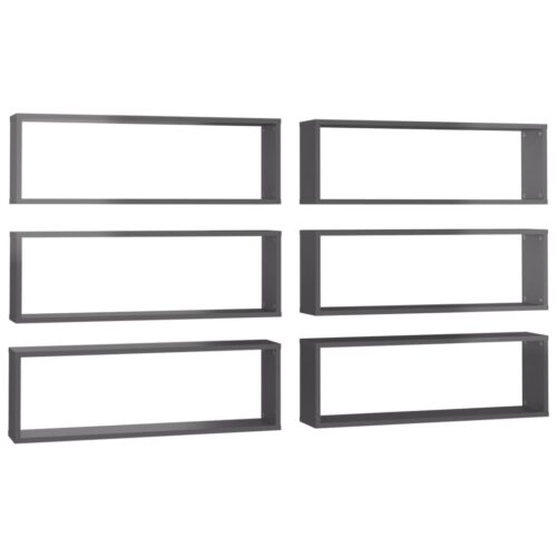Wall Cube Shelves 6pcs High Gloss Grey 80x15x26.5cm Engineered Wood - Image 2
