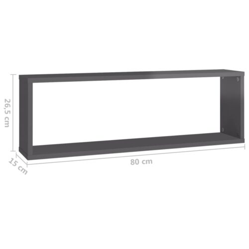 Wall Cube Shelves 6pcs High Gloss Grey 80x15x26.5cm Engineered Wood - Image 10