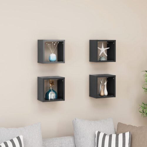 Wall Cube Shelves 4pcs Grey 22x15x22cm