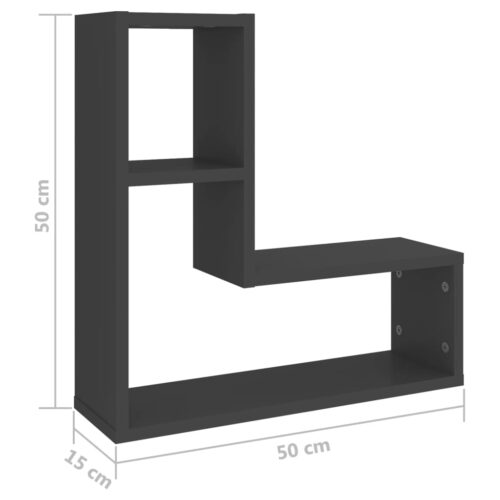 Wall Shelves 2pcs Grey 50x15x50cm Engineered Wood - Image 7