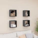 Wall Cube Shelves 4pcs High Gloss Grey 26x15x26cm