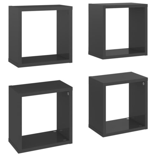 Wall Cube Shelves 4pcs High Gloss Grey 26x15x26cm - Image 2