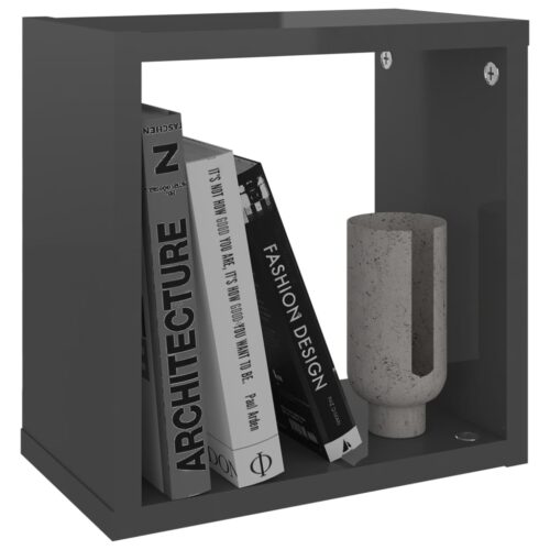 Wall Cube Shelves 4pcs High Gloss Grey 26x15x26cm - Image 4