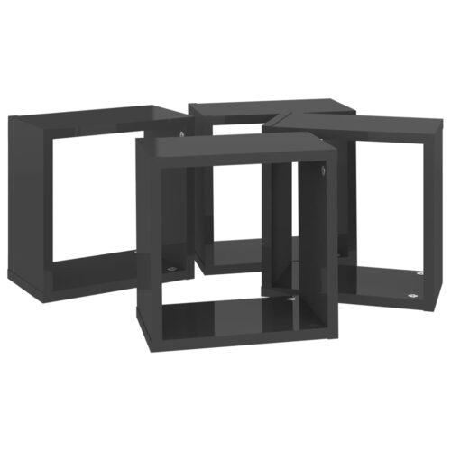 Wall Cube Shelves 4pcs High Gloss Grey 26x15x26cm - Image 6