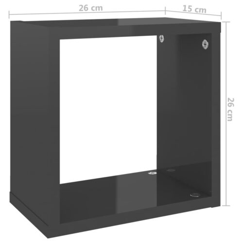 Wall Cube Shelves 4pcs High Gloss Grey 26x15x26cm - Image 11