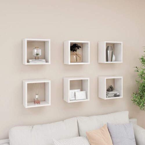 Wall Cube Shelves 6pcs High Gloss White 26x15x26cm