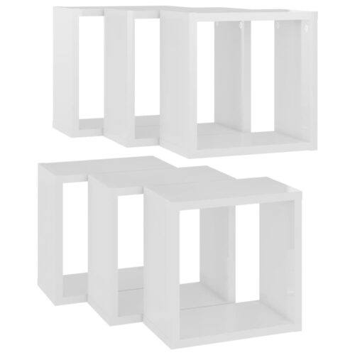 Wall Cube Shelves 6pcs High Gloss White 26x15x26cm - Image 5