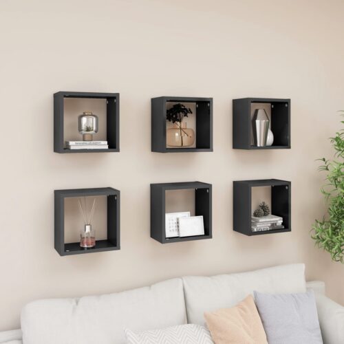 Wall Cube Shelves 6pcs High Gloss Grey 26x15x26cm