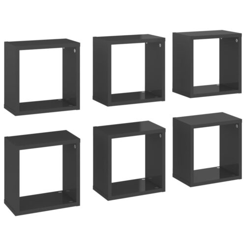Wall Cube Shelves 6pcs High Gloss Grey 26x15x26cm - Image 2