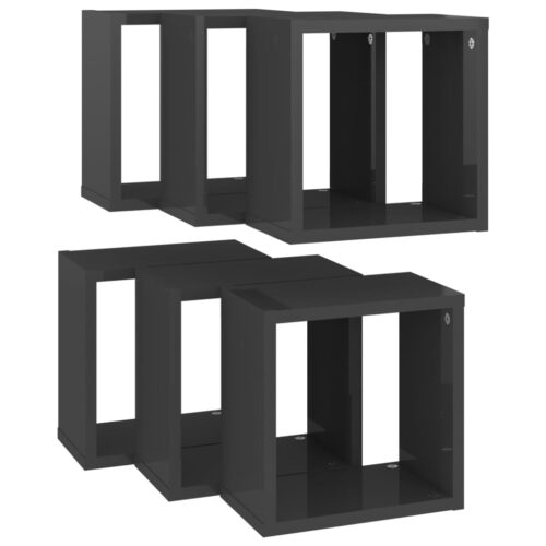 Wall Cube Shelves 6pcs High Gloss Grey 26x15x26cm - Image 5