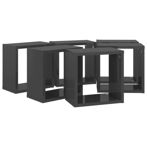 Wall Cube Shelves 6pcs High Gloss Grey 26x15x26cm - Image 6