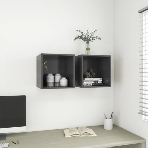 Wall Cabinets 2pcs Grey 37x37x37cm Engineered Wood