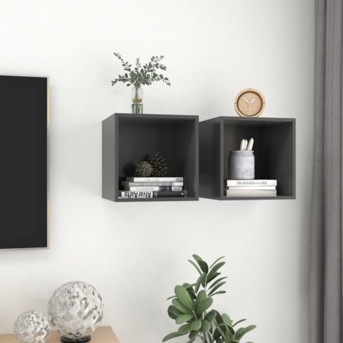 Wall Cabinets 2pcs Grey 37x37x37cm Engineered Wood - Image 4