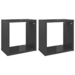 Wall Cube Shelves 2pcs High Gloss Grey 26x15x26cm