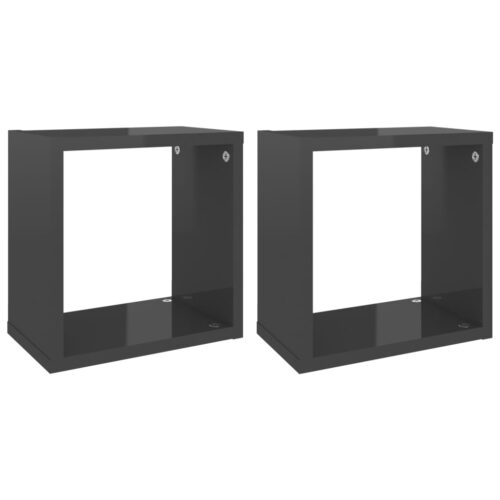 Wall Cube Shelves 2pcs High Gloss Grey 26x15x26cm