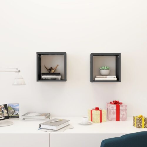 Wall Cube Shelves 2pcs High Gloss Grey 26x15x26cm - Image 11