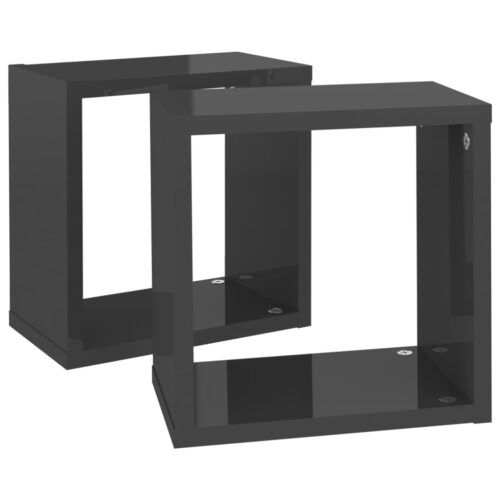 Wall Cube Shelves 2pcs High Gloss Grey 26x15x26cm - Image 5