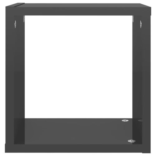 Wall Cube Shelves 2pcs High Gloss Grey 26x15x26cm - Image 7