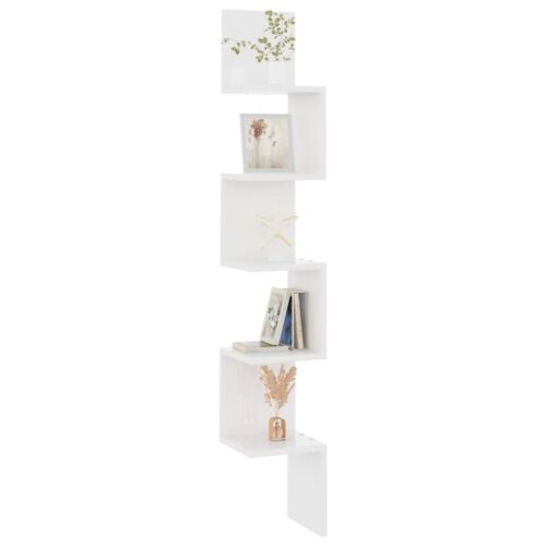 Wall Corner Shelf High Gloss White 20x20x127.5cm Engineered Wood - Image 5