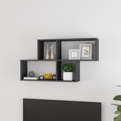 Wall Shelf High Gloss Grey 100x18x53cm Engineered Wood