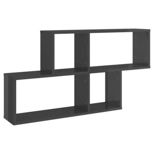 Wall Shelf High Gloss Grey 100x18x53cm Engineered Wood - Image 2