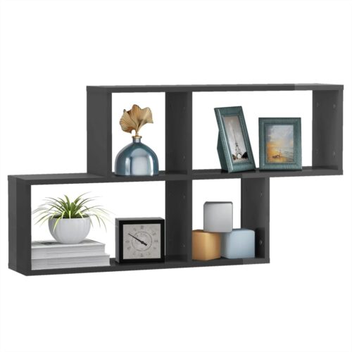 Wall Shelf High Gloss Grey 100x18x53cm Engineered Wood - Image 3