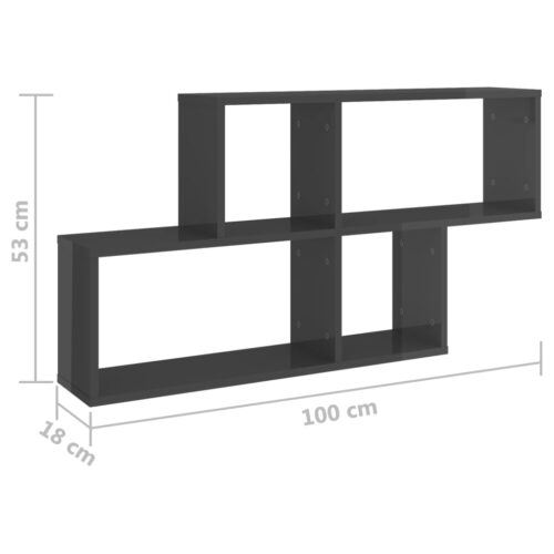 Wall Shelf High Gloss Grey 100x18x53cm Engineered Wood - Image 6