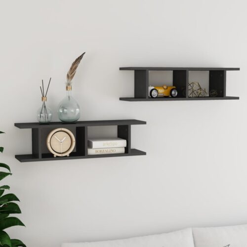 Wall Shelves 2pcs High Gloss Grey 75x18x20cm Engineered Wood