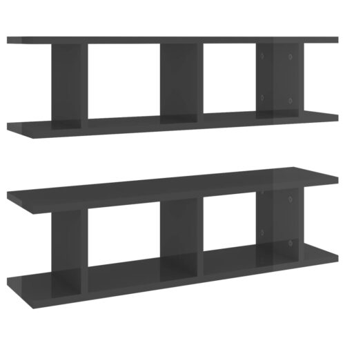 Wall Shelves 2pcs High Gloss Grey 75x18x20cm Engineered Wood - Image 2