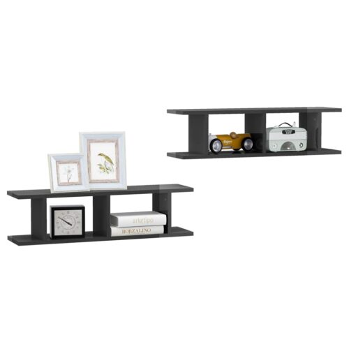 Wall Shelves 2pcs High Gloss Grey 75x18x20cm Engineered Wood - Image 3