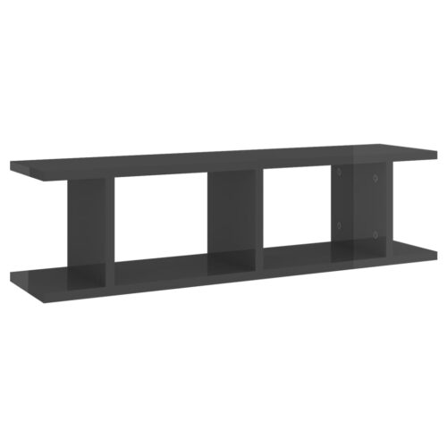Wall Shelves 2pcs High Gloss Grey 75x18x20cm Engineered Wood - Image 4