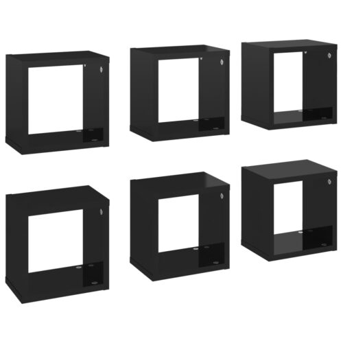 Wall Cube Shelves 6pcs High Gloss Black 22x15x22cm - Image 2