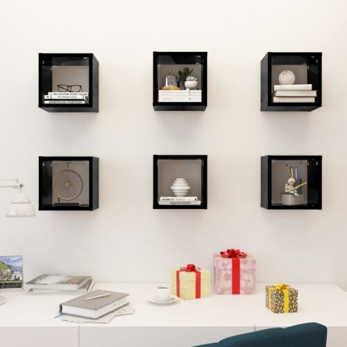 Wall Cube Shelves 6pcs High Gloss Black 22x15x22cm - Image 3
