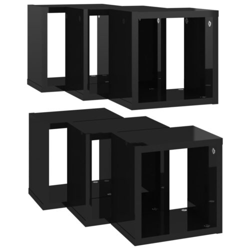 Wall Cube Shelves 6pcs High Gloss Black 22x15x22cm - Image 5