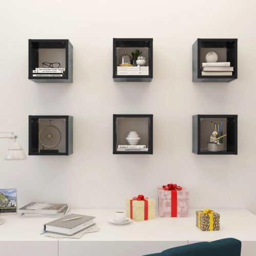 Wall Cube Shelves 6pcs Grey 22x15x22cm - Image 3