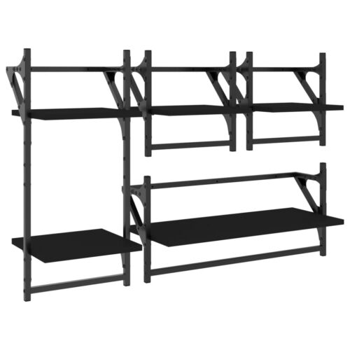 4-Piece Wall Shelf Set with Bars Black Engineered Wood - Image 2