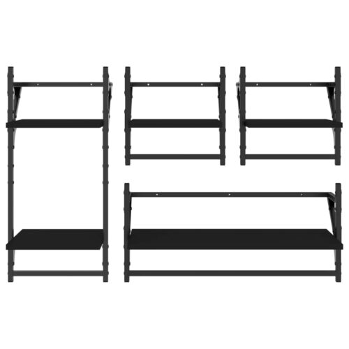 4-Piece Wall Shelf Set with Bars Black Engineered Wood - Image 4