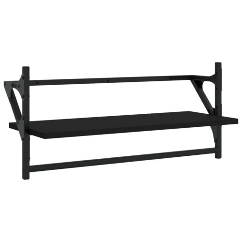 4-Piece Wall Shelf Set with Bars Black Engineered Wood - Image 5