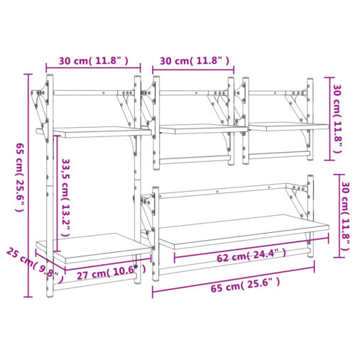 4-Piece Wall Shelf Set with Bars Black Engineered Wood - Image 11