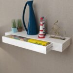 Floating Display Shelf with Drawer Wall Mount DIY Bookshelf Wooden Shelf White