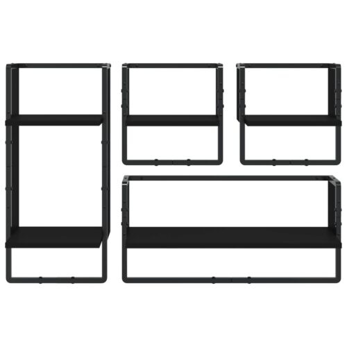 4-Piece Wall Shelf Set with Bars Black Engineered Wood - Image 4