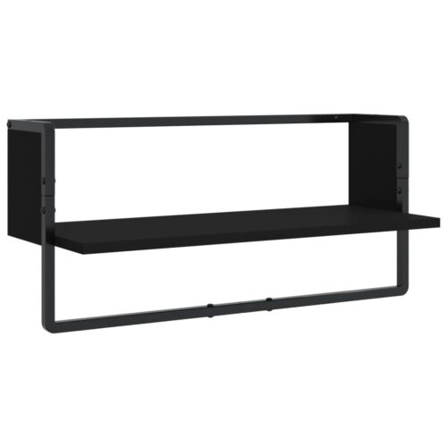 4-Piece Wall Shelf Set with Bars Black Engineered Wood - Image 10