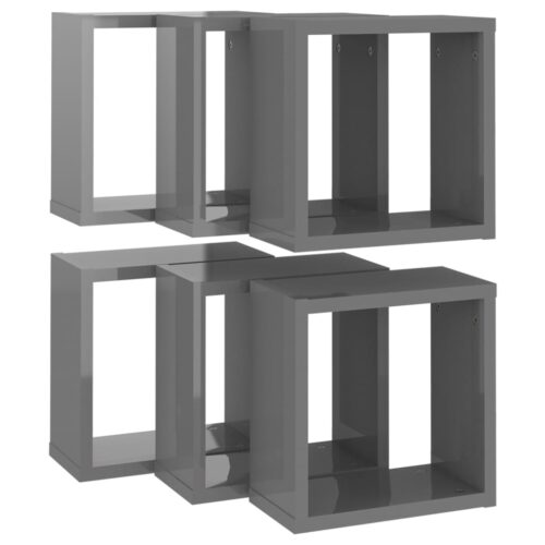 Wall Cube Shelves 6pcs High Gloss Grey 30x15x30cm - Image 5