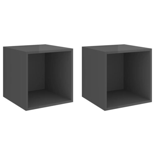 Wall Cabinets 2pcs High Gloss Grey 37x37x37cm Engineered Wood - Image 2