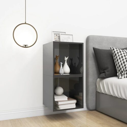 Wall Cabinets 2pcs High Gloss Grey 37x37x37cm Engineered Wood - Image 3