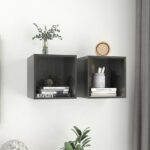 Wall Cabinets 2pcs High Gloss Grey 37x37x37cm Engineered Wood