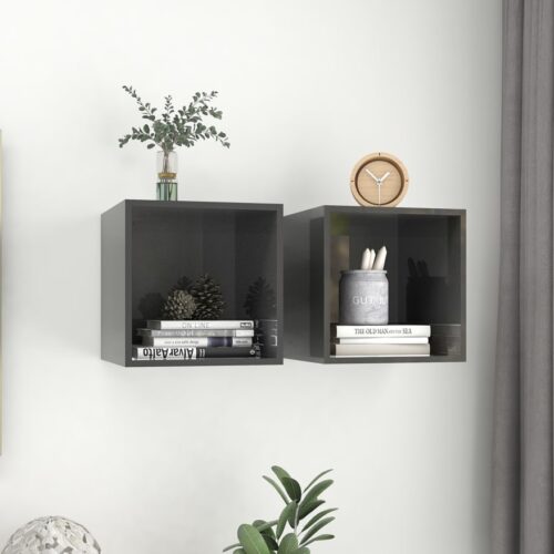 Wall Cabinets 2pcs High Gloss Grey 37x37x37cm Engineered Wood