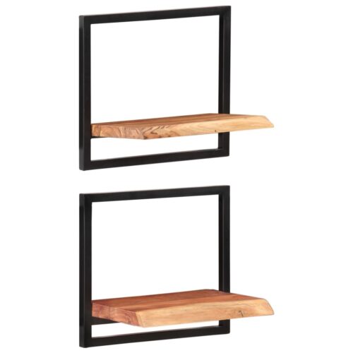 Wall Shelves 2pcs 40x24x35cm Solid Wood Acacia Steel - Image 10