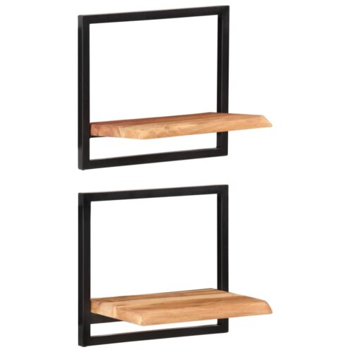Wall Shelves 2pcs 40x24x35cm Solid Wood Acacia Steel - Image 11